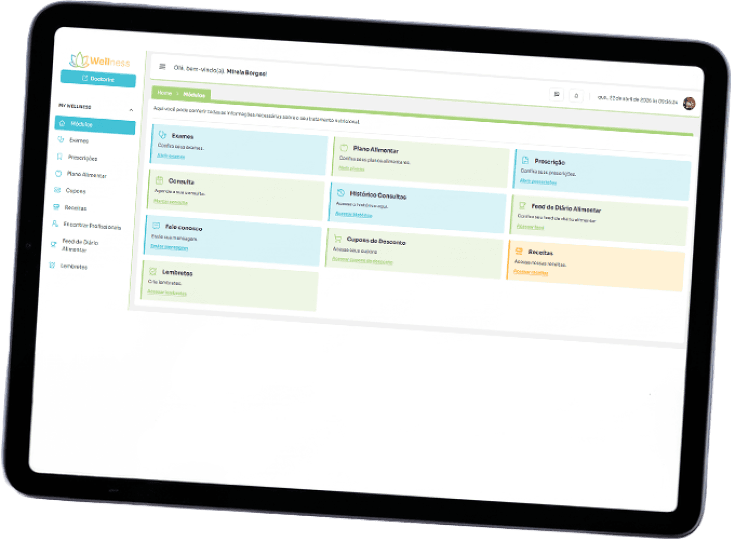 Tablet exibindo a interface do My Wellness